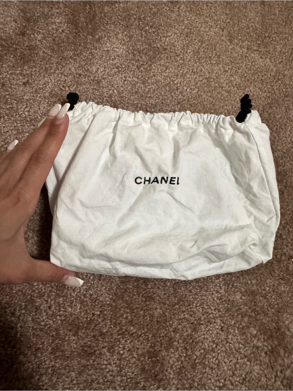 CHANEL White Drawstring Dust Bag small